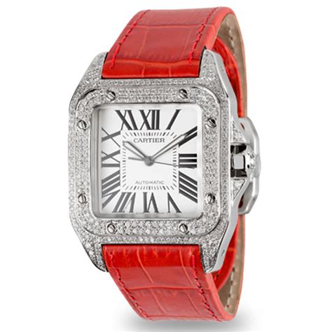 cartier watch red leather strap.